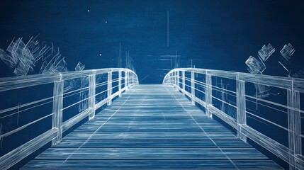 A scenic view of a bridge under a blue sky with palm trees in the foreground