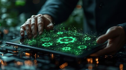 A businessman incorporates AI software technology into his business operations and personal life. He employs AI chat and command prompts to get the responses he needs. His use of a smart robot