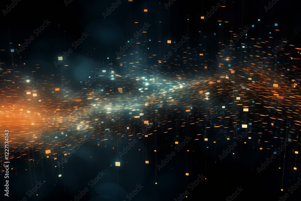 Wall mural abstract digital data stream flowing through cyberspace with glowing particles and light trails, rep