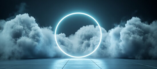 Obraz premium Glowing Neon Circle in Smoky Scene