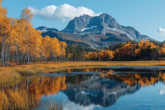 Autumn landscape in Rondane National Park, featuring the mountains Hogronden, Midtronden, and Digerronden, along Doralen and Doralseter, Norway, Europe
