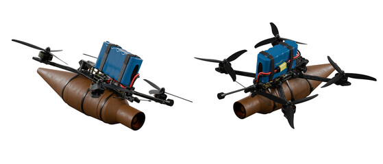 FPV Drone with a bomb isolated on white isolated on white
