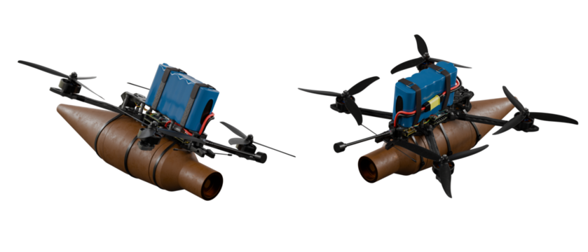FPV Drone with a bomb isolated on white isolated on white