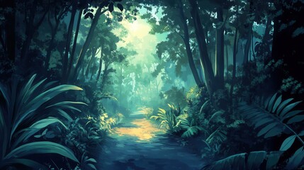 Serene Path Through Lush Tropical Forest
