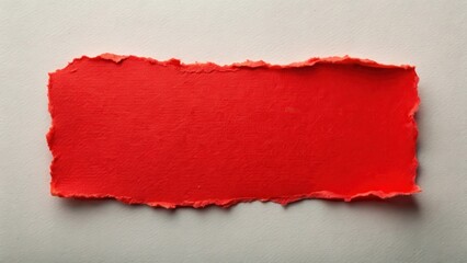 Colorful red paper sticker with torn edges, scattered on a neutral background, showcasing its unique texture and design elements, torn edges, paper product