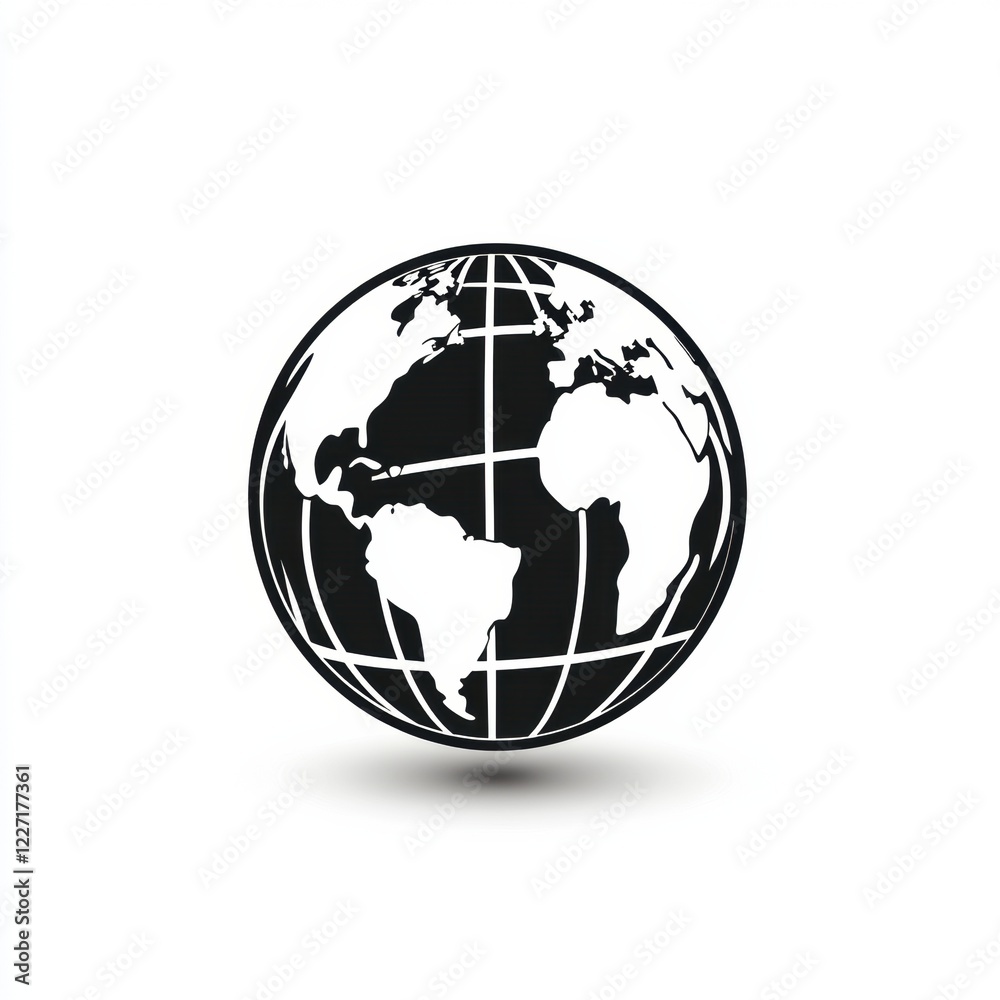 Poster representation of earth in black and white showcasing continents and grid lines. generative ai