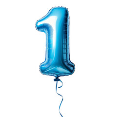 Light blue balloon shaped as number 1 isolated on transparent background	