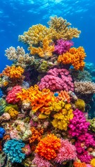 Vibrant Coral Reef Ecosystem With Colorful Corals Under The Sea, Underwater Photography
