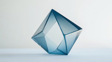Tilted blue glass cube, studio backdrop, minimalist design, website banner