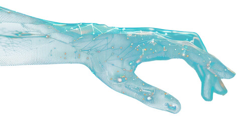 PNG Robotic hand pointing futuristic digital connections.