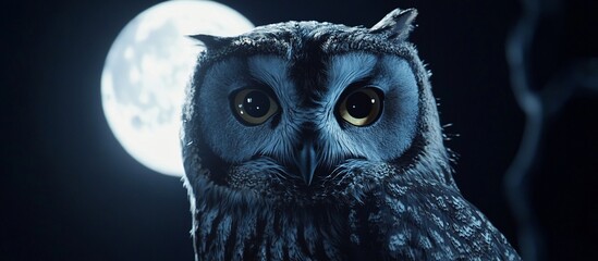 Majestic owl, night portrait, moonlit forest, wildlife documentary