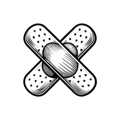 Design a minimalist logo featuring a band-aid gently crossing over a stylized heart shape.  Emphasize healing and compassion.