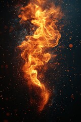 Vertical flame shot against a black backdrop for texture