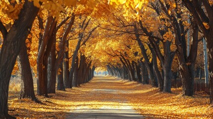Fototapeta premium Golden Autumn Trees Line A Path