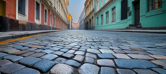Cobblestone Street and Traditional Architecture Leading to Daylight in an European City