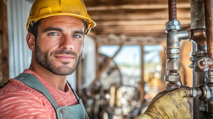 A skilled worker stands confidently next to a large oil production setup, showcasing his commitment to energy generation while promoting sustainable practices in an evolving industry