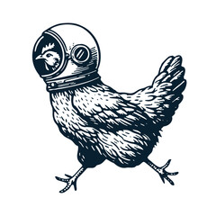 running chicken wearing an astronaut helmet funny sketch