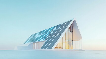 Fototapeta premium Modern solar house, sunrise, desert, energy efficiency