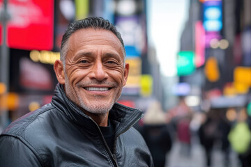 Obraz premium Joyful Urban Portrait in Times Square, NYC