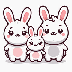 Adorable White Rabbit Family Cartoon Illustration