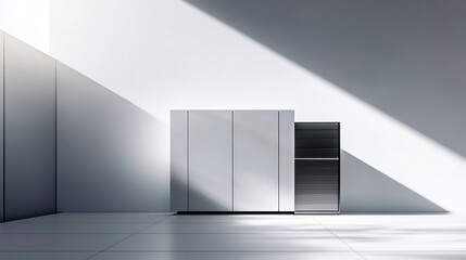 Fototapeta premium Modern kitchen appliances in sunlit minimalist room