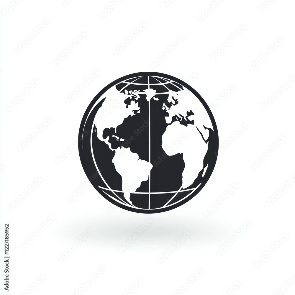 Poster globe illustration representing world geography and global interconnectedness in a minimalistic styl