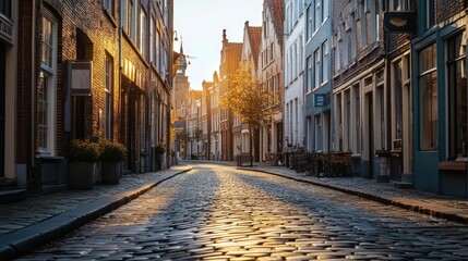 Historical cityscape with cobblestone streets