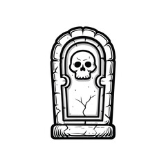 Design a gothic tombstone engraving featuring a detailed skull with cracked surface texture, incorporating Victorian-era design elements.