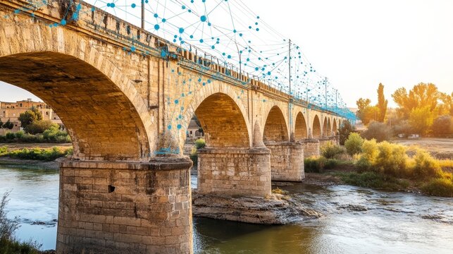 Historic Stone Bridge over Calm River at Sunset, Isfahan, Iran. Architectural Landmark