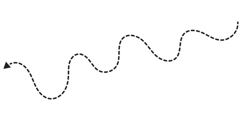 Dashed Arrows doodle dot line arrows set. Vector dots linear arrow set, dashed or dotted moving navigation directionals collection isolated on white background.  EPS 10