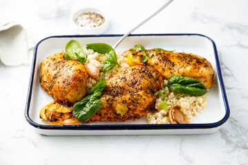 Roasted chicken with lemon and garlic