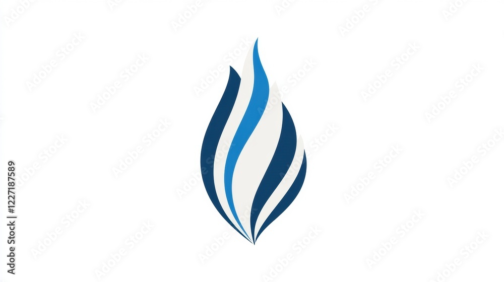 Poster stylized flame icon featuring blue and white waves representing energy or passion in a simple design