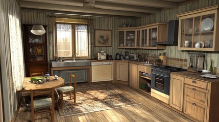 interior kitchen living room 3d illustration	