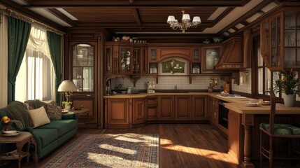 Fototapeta premium interior kitchen living room 3d illustration 