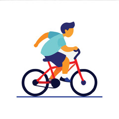 Fototapeta premium Active Boy Riding Red Bicycle on Sunny Day Illustration