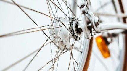Close-up bicycle rear wheel, gears, spokes, city background, transportation
