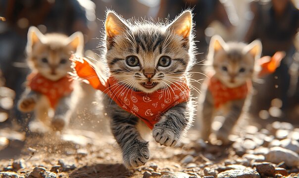 Rodeo cowboys manage cats in a manner reminiscent of their horse-herding prowess