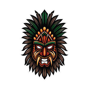 Design a vibrant, detailed vector illustration of an Aztec warrior, showcasing intricate headdress, weaponry, and body paint.  Include symbolic elements of Aztec culture.