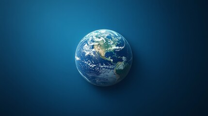 Fototapeta premium A photorealistic globe isolated on a serene blue background, highlighting the planet's beauty and fragility with its swirling clouds and diverse continents