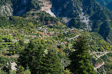 View of the traditional village of Agrafa at the Agrafa mountains in Central Greece