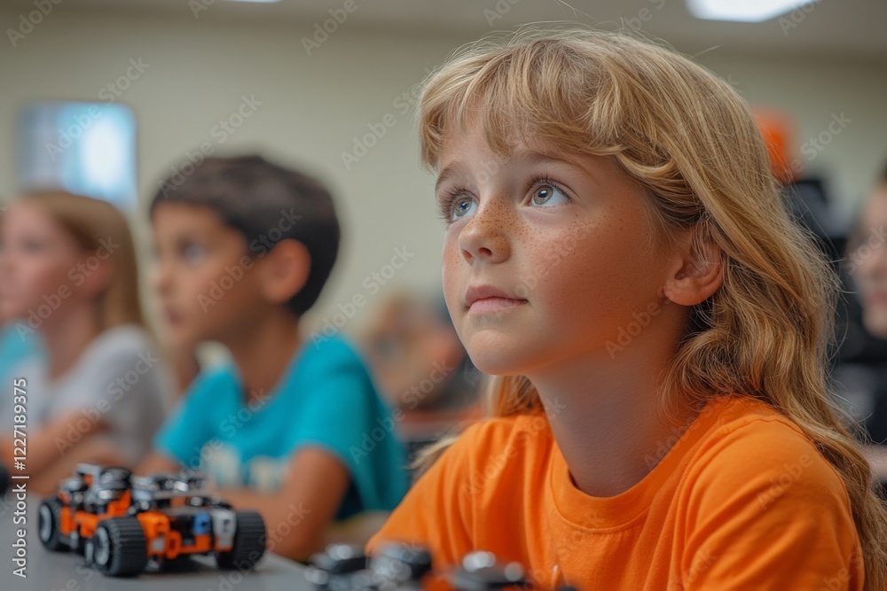 Aufkleber Young student engaged in learning during a robotics class in a classroom environment