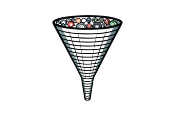 Design a visually appealing infographic depicting a digital marketing funnel.  Illustrate each stage clearly, using a realistic funnel shape.