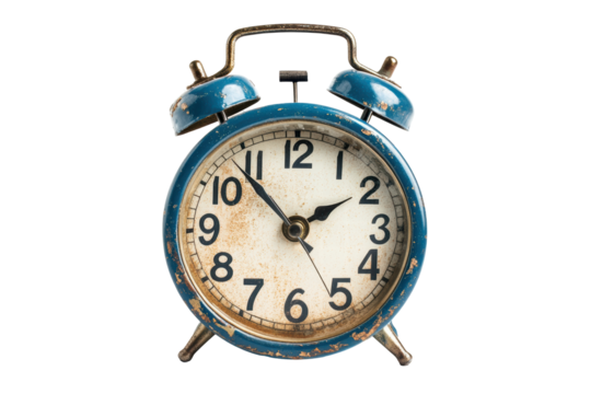 Isolated Old Blue Alarm Clock
