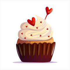 A lovely cupcake topped with fluffy whipped cream and edible heart decorations. This sweet treat is perfect for spreading love and joy, making every bite feel special and delightful