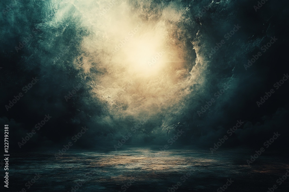 Aufkleber Mysterious cloudy landscape illuminated by enigmatic light during twilight hours