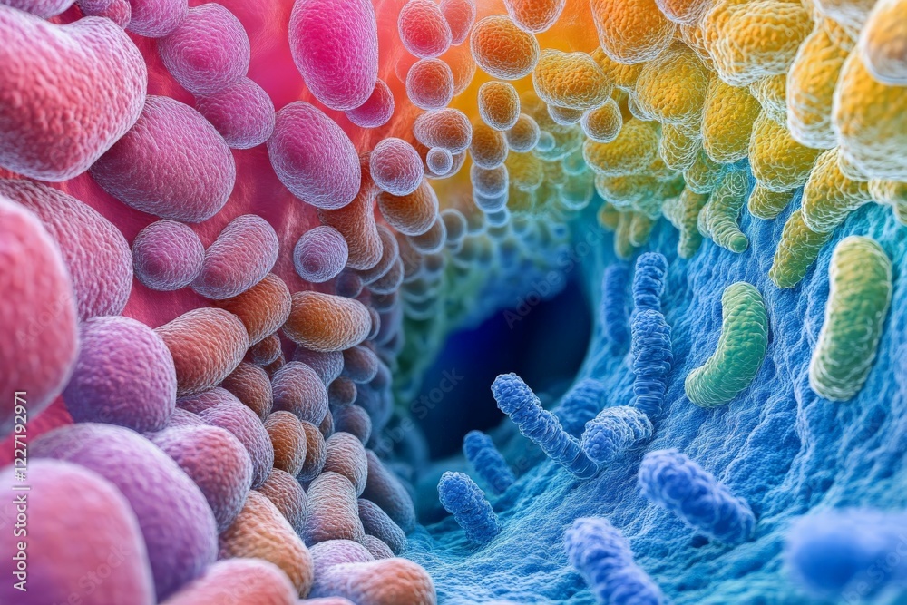 Aufkleber colorful microscopic view of bacterial colonies in a vibrant environment shows diverse microbial lif