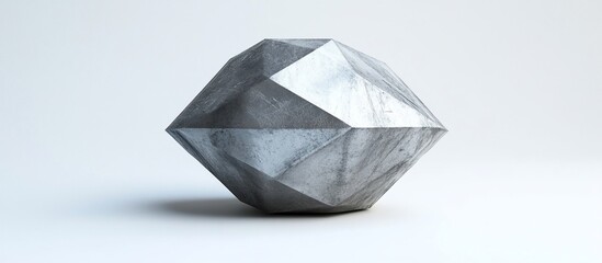 Grey geometric stone rests on white background, studio shot, design element
