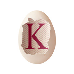Retro Easter tag with Latin letter K. Classic scrapbook element on white background