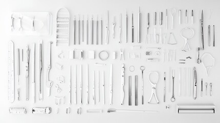 White tools flatlay studio background design