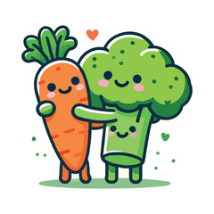 Adorable Cartoon Carrot and Broccoli Friends